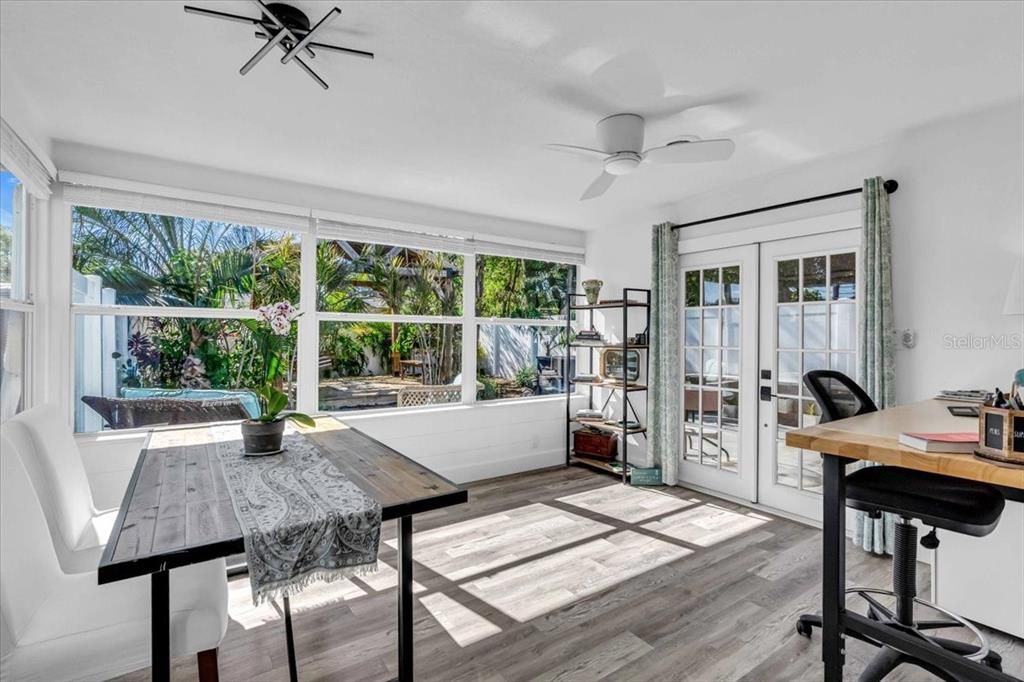 Amazing view of the backyard with sunsets out the French doors.