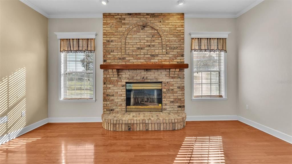 Living Room with wood burning fireplace