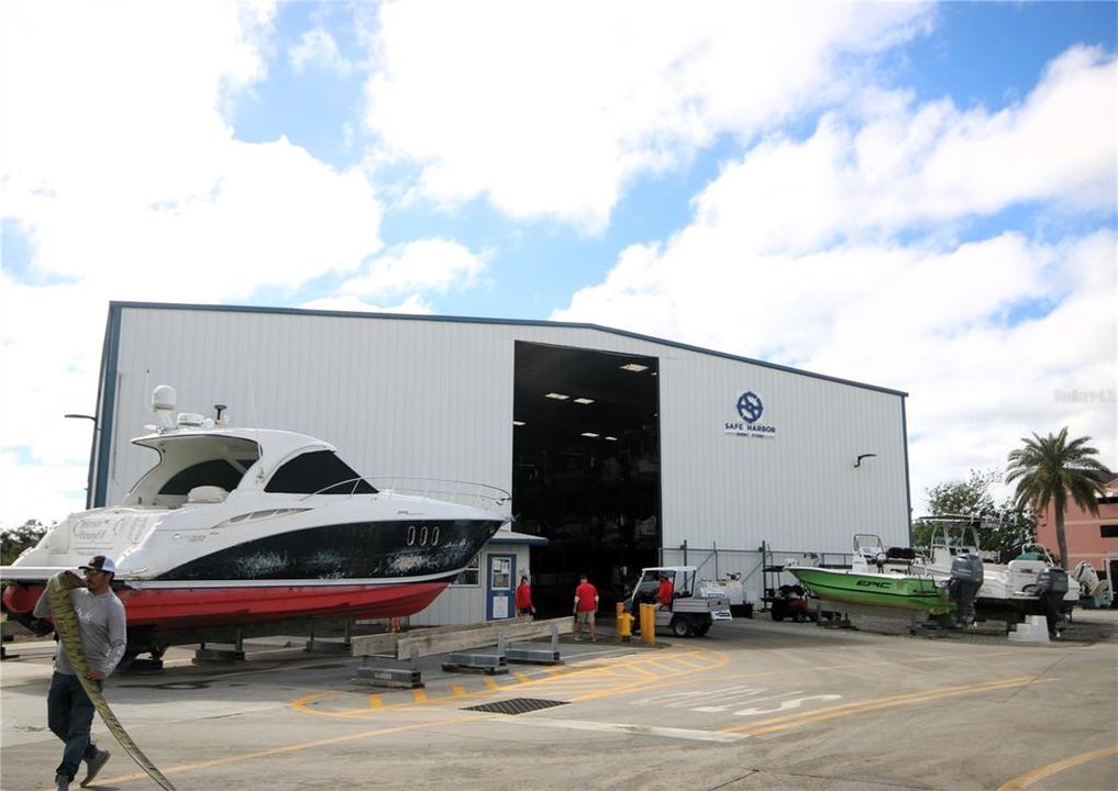 Covered boat storage.