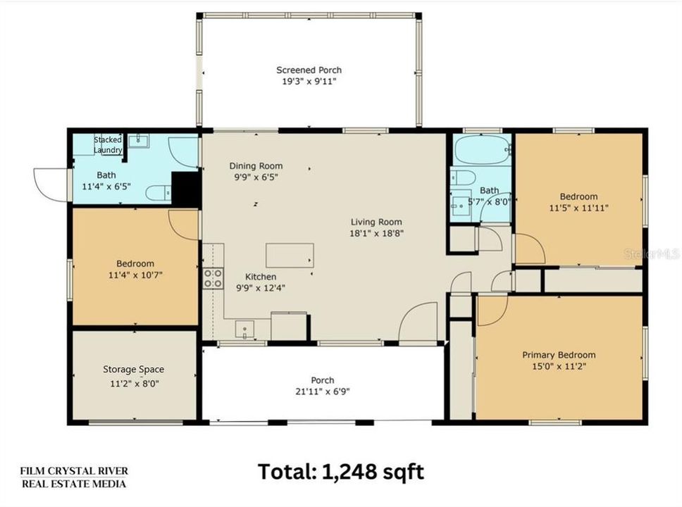 Floor Plan...3BD/1.5BA... 1248 sqft Living Space