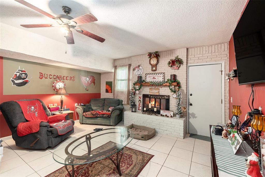 Family room area in the converted garage