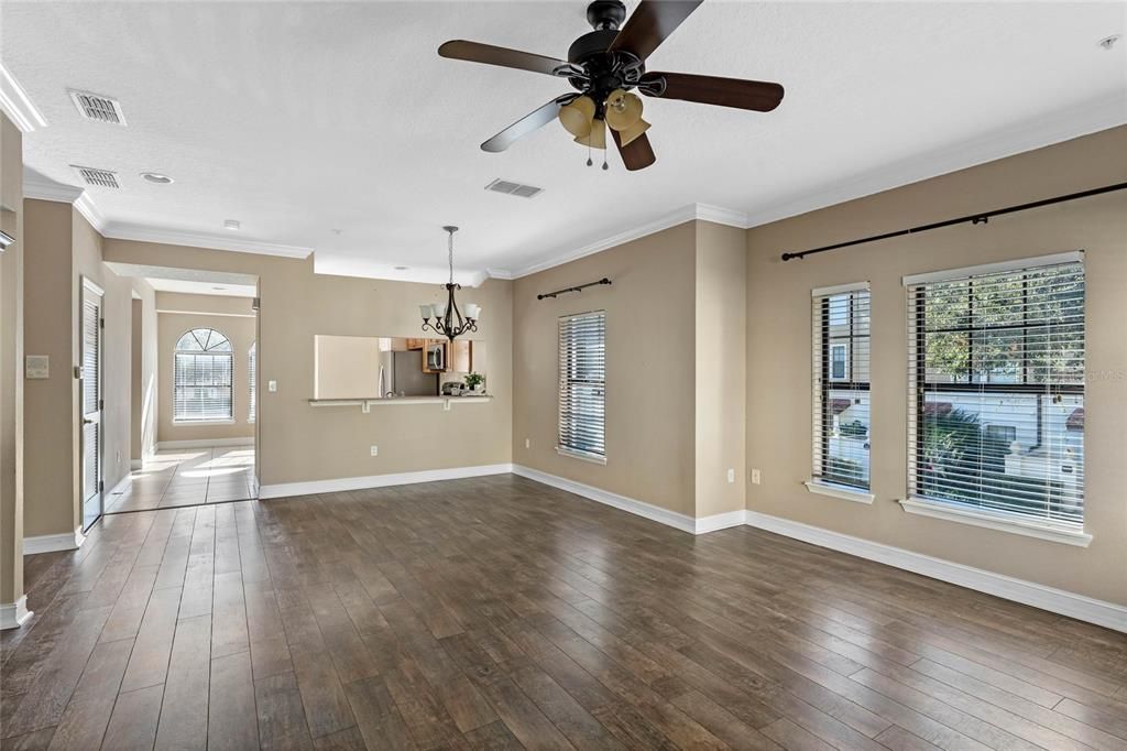 Living room into dining area