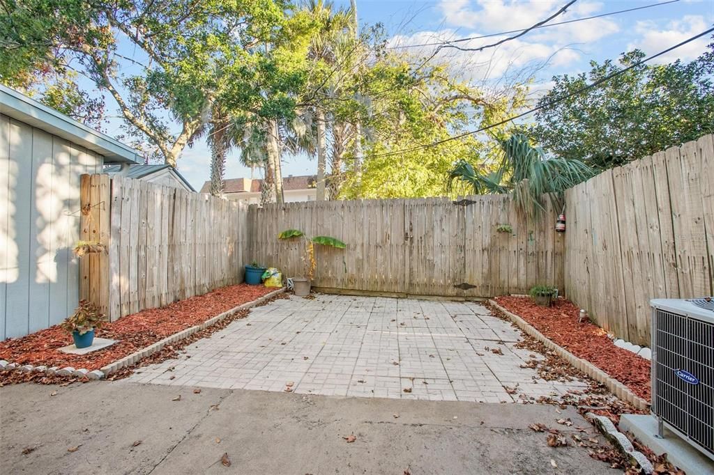 Private backyard with storage shed