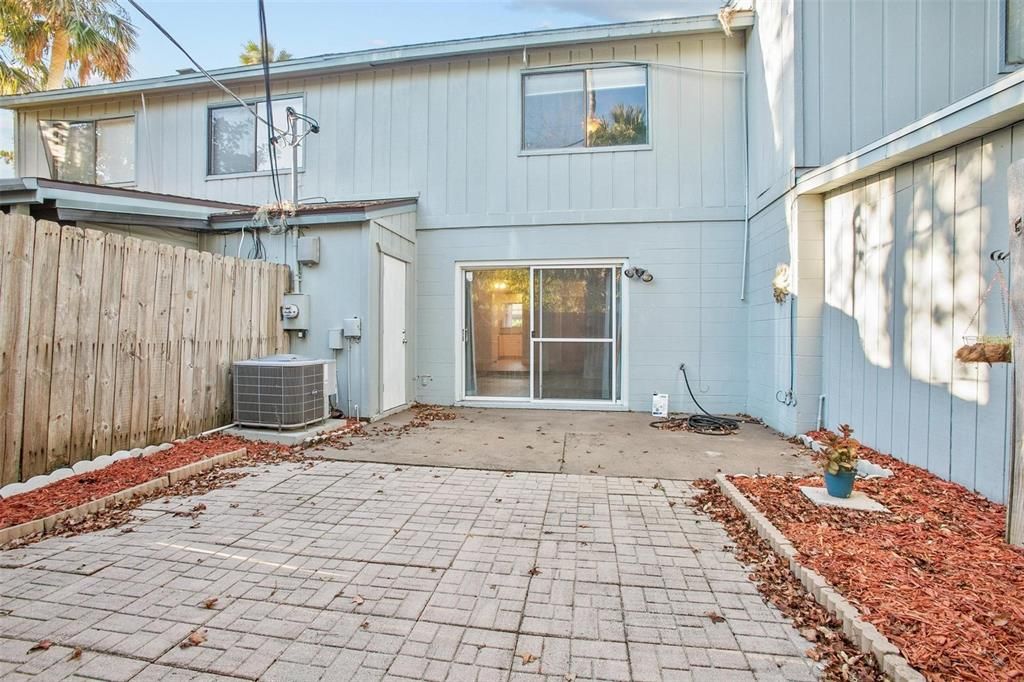 Private backyard with storage shed