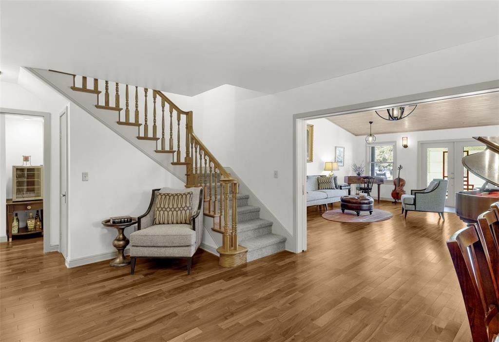 Reading nook at base of stairs