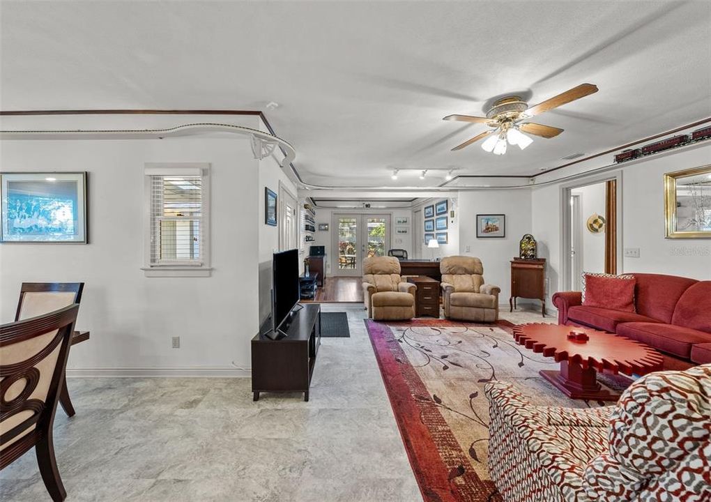 Family room with view of the office area