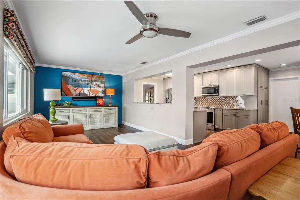 Family room open to the kitchen and dining area