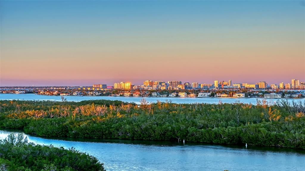 Views of downtown Sarasota at sunset.