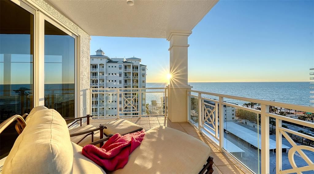 Terrace between the primary bedroom and the 3rd bedroom, with sunset views