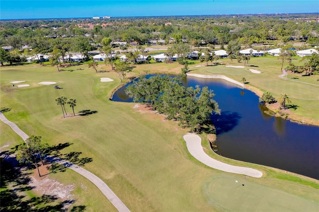 Lake and golf course views.