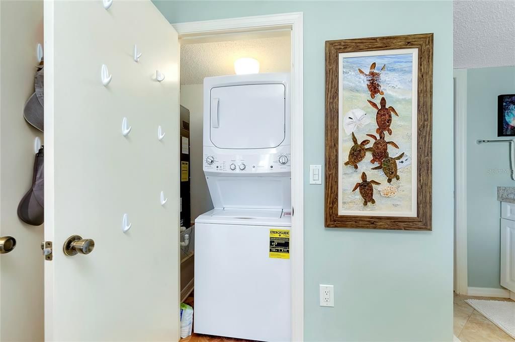 Washer/dryer enclosed in a closet.