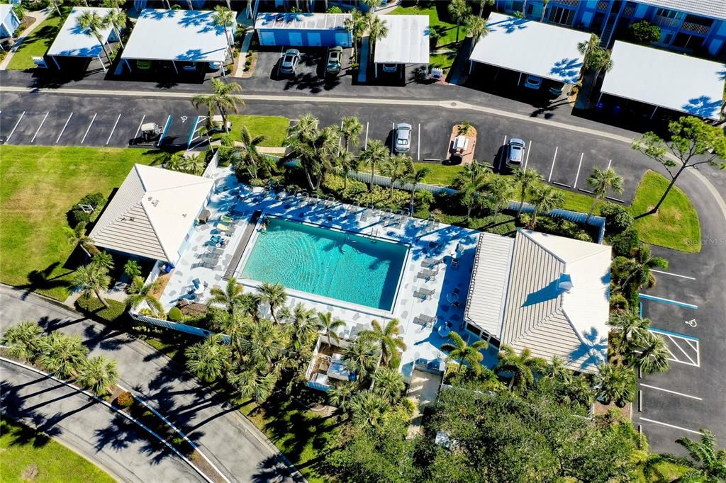 Pool and clubhouse area also offers grills for al fresco prep.