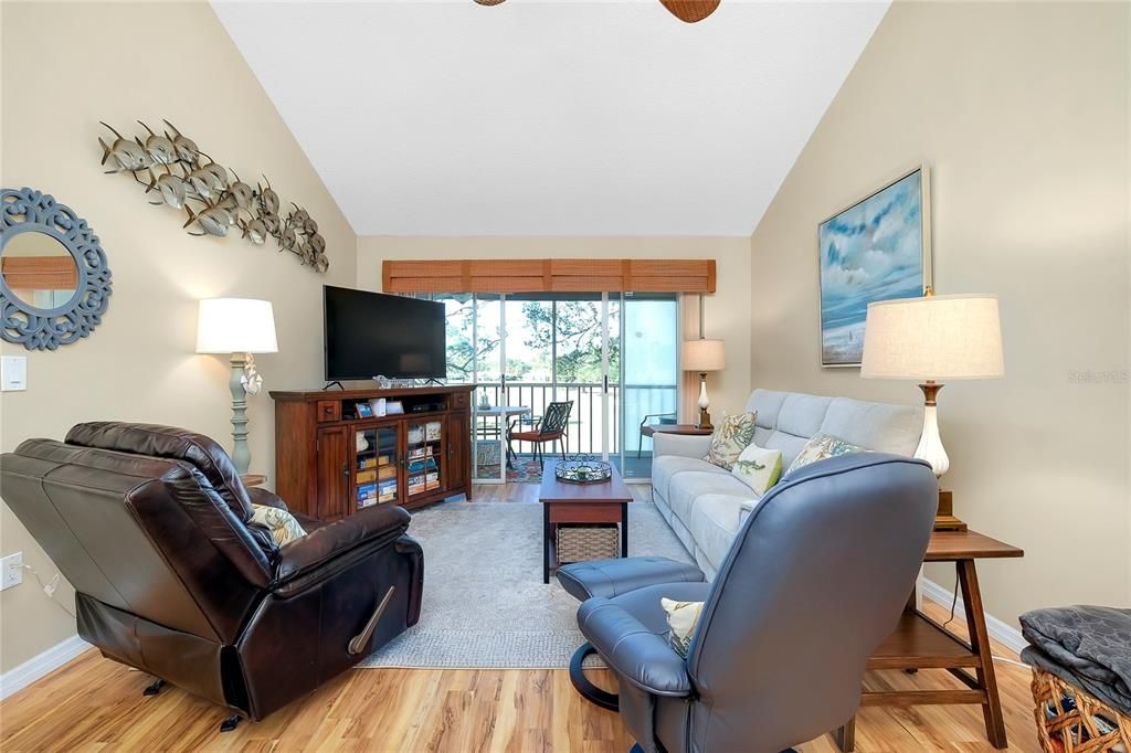 View of the living room and beyond to the lanai.