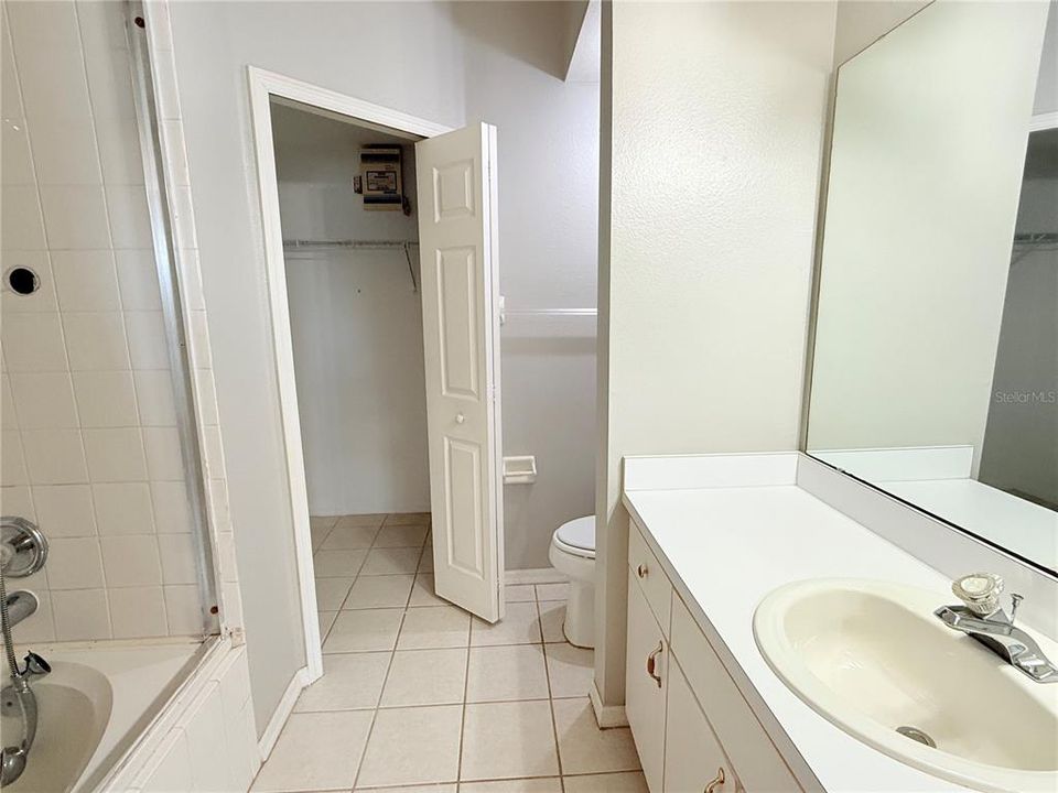 MASTER BATHROOM WITH NICE SIZE CLOSET AND LARGE SOAKING TUB AND SHOWER COMBO