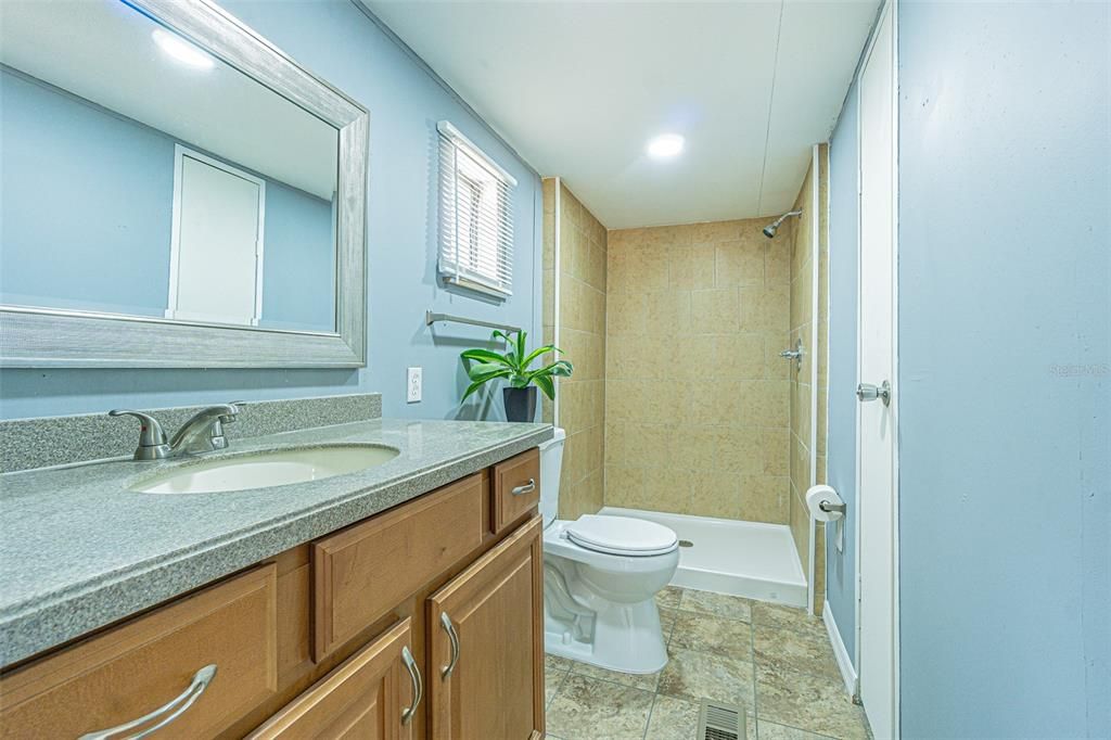 Master bath with shower and linen closet