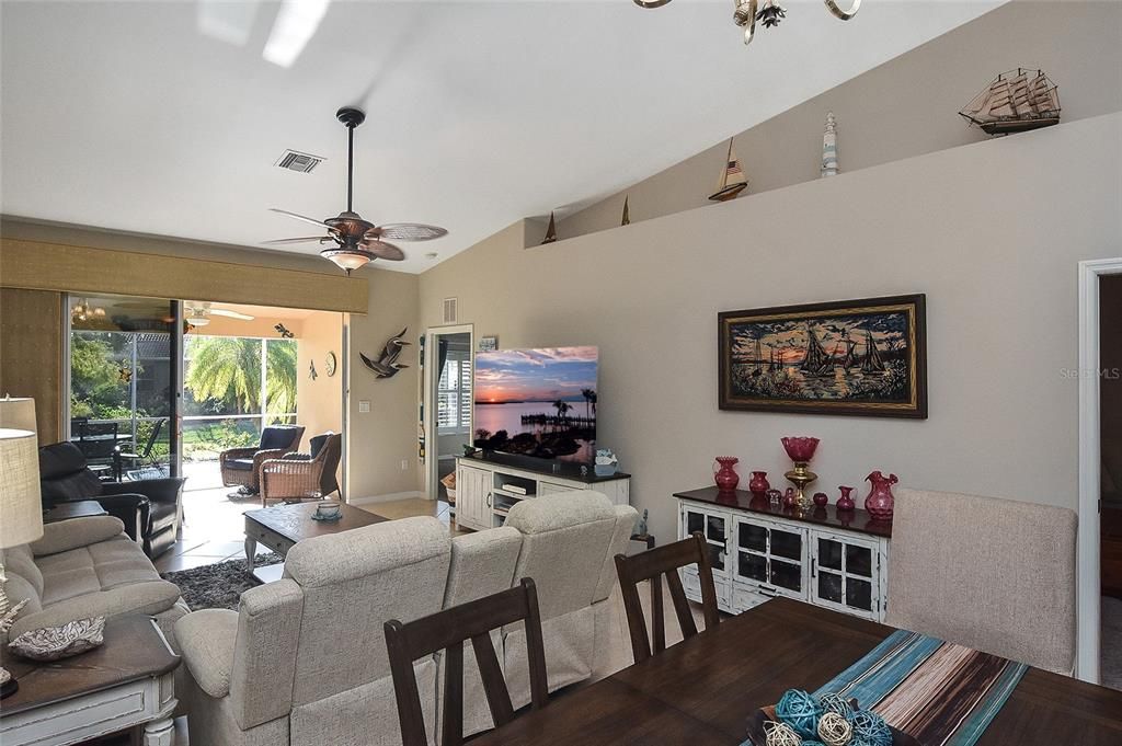 Cathedral ceilings in living area