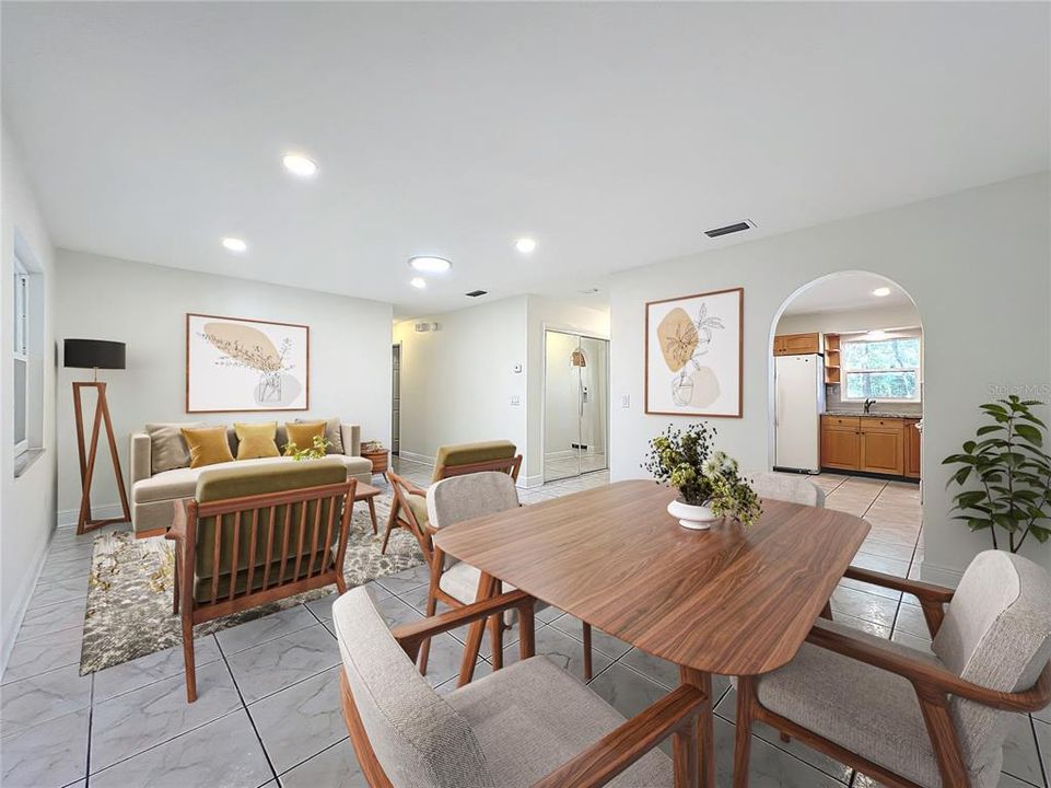 Virtually staged Dinning room and family room