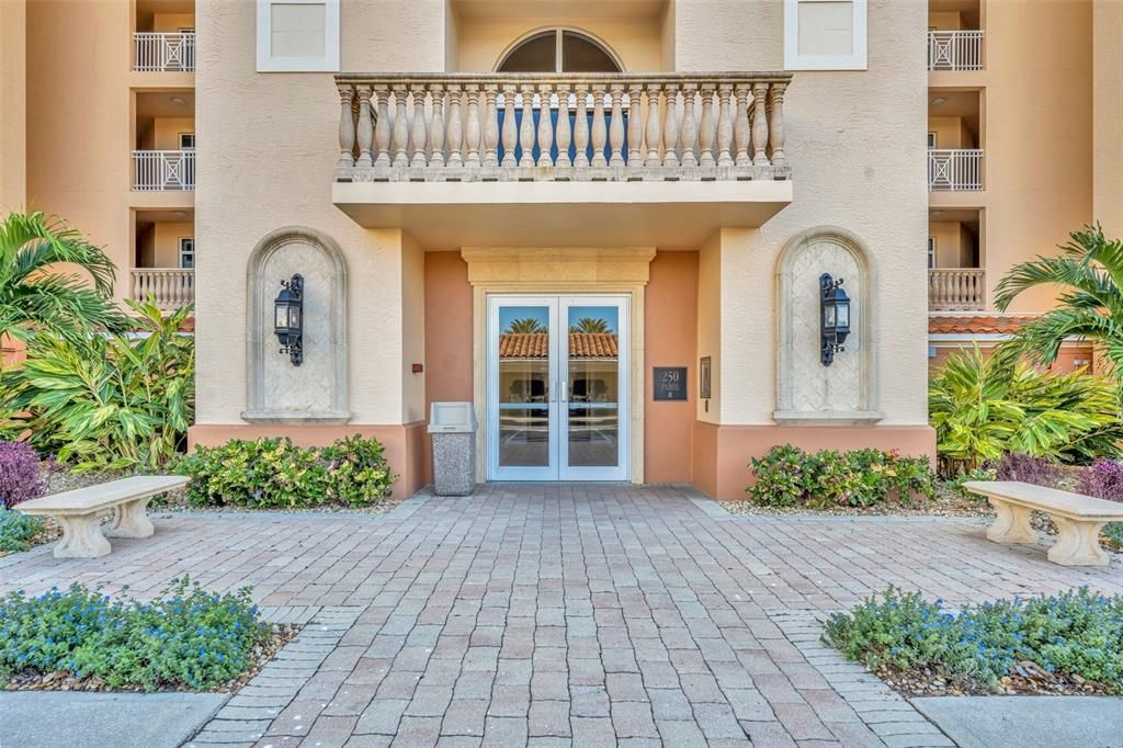 Lovely front entrance to buidling, although you have a reserved garage spot with a covered entrance.