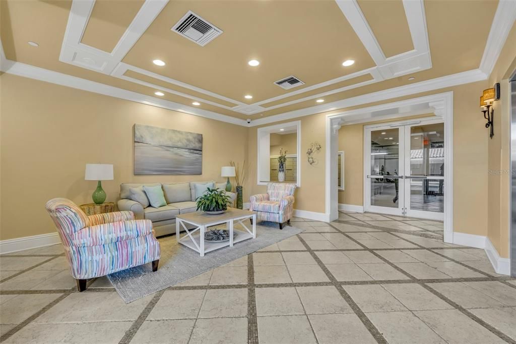 Comfortable lobby on the first floor with secure mailboxes.