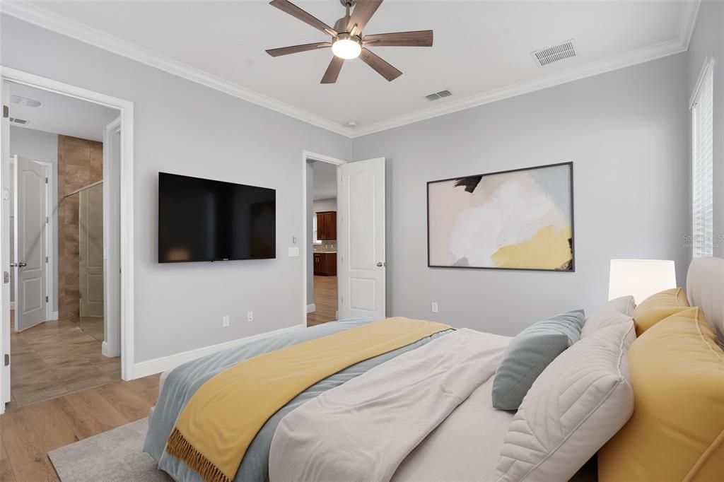 Open floor plan living room with brand new vinyl luxury plank flooring