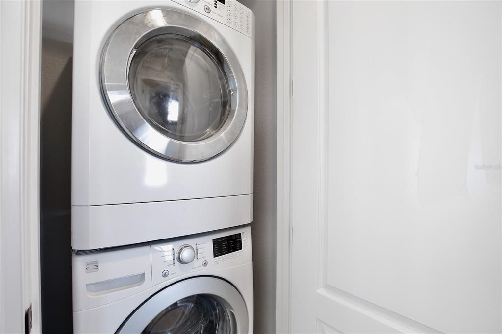 Garage apartment in-unit stacked washer/dryer