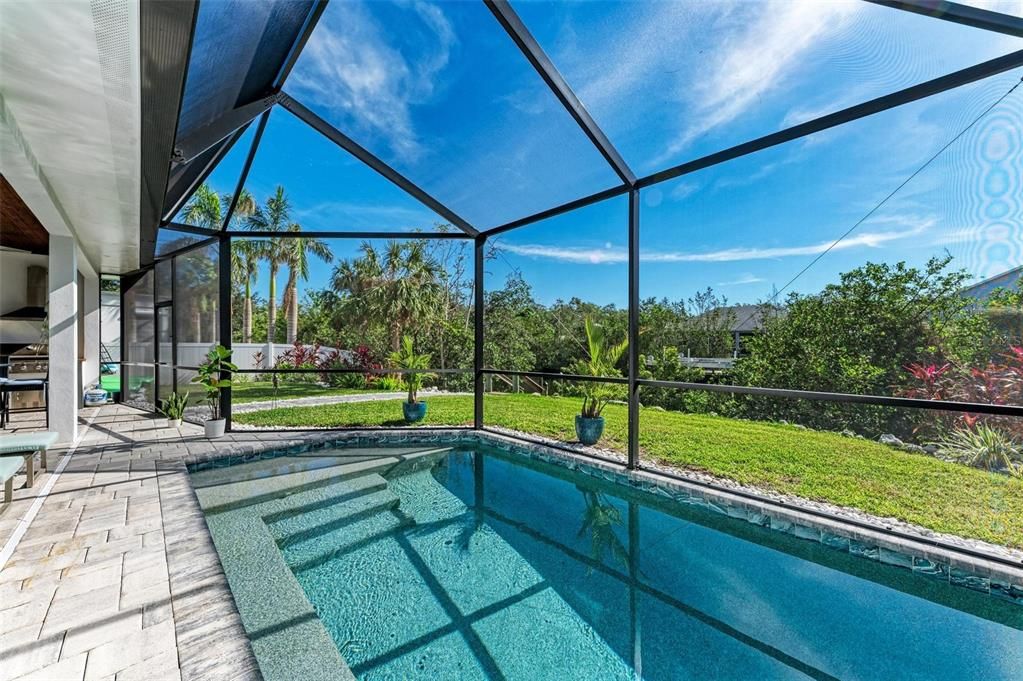 Screened in heated saltwater pool