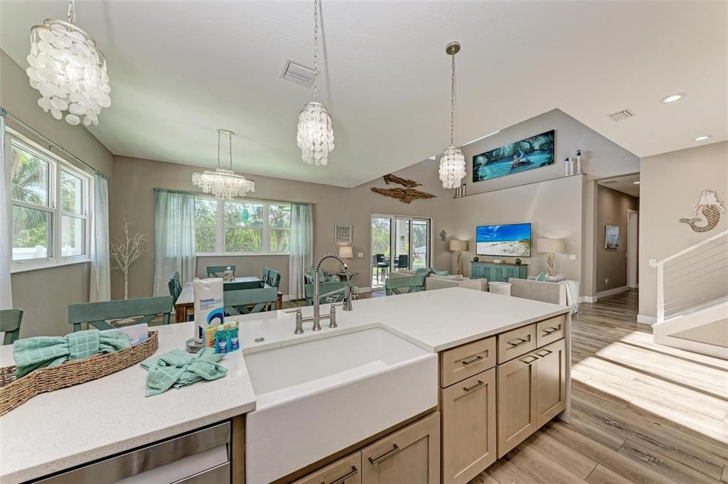 Kitchen open to living and dining area