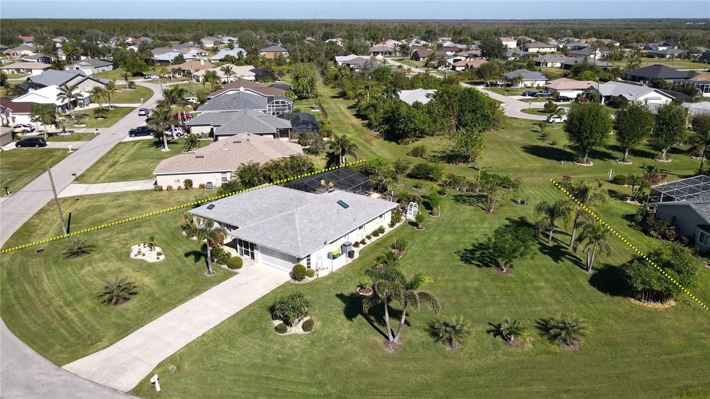 Aerial view of home and lot