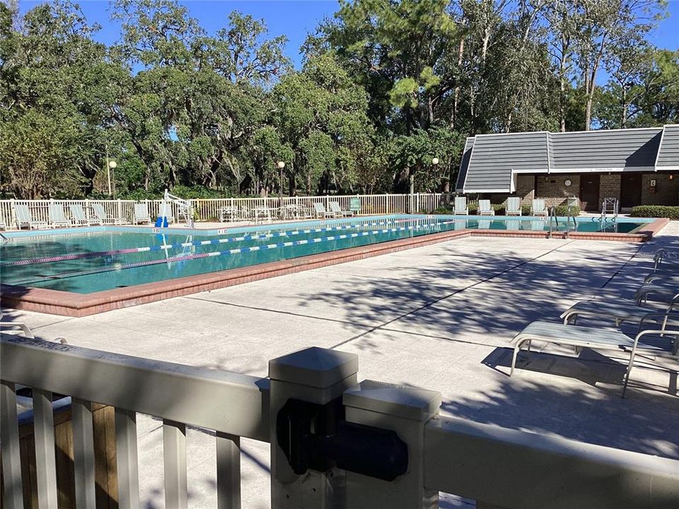 pool at the end of the shared parking lot