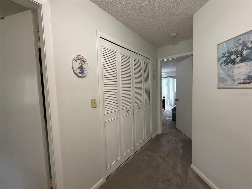 Large storage closet in hallway outside of the master bedroom