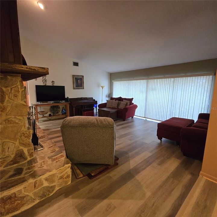 View of spacious living room from dining room