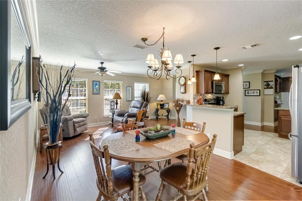 Formal dining room with crown molding.