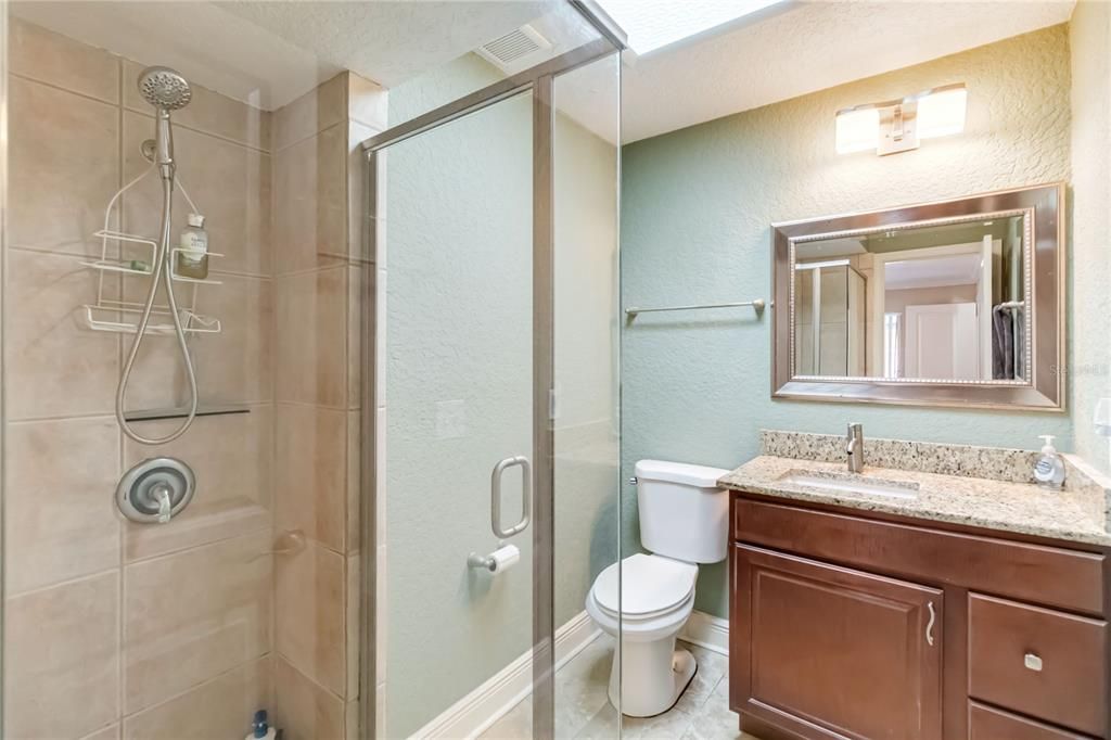 Primary bath with shower and skylight.