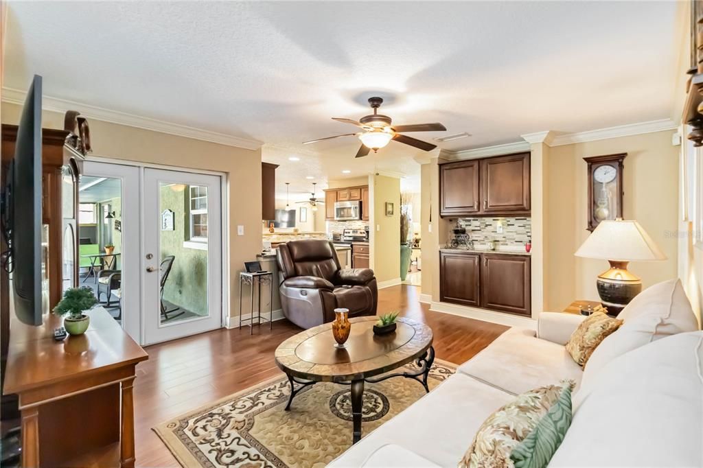 Family room with wine/coffee bar.