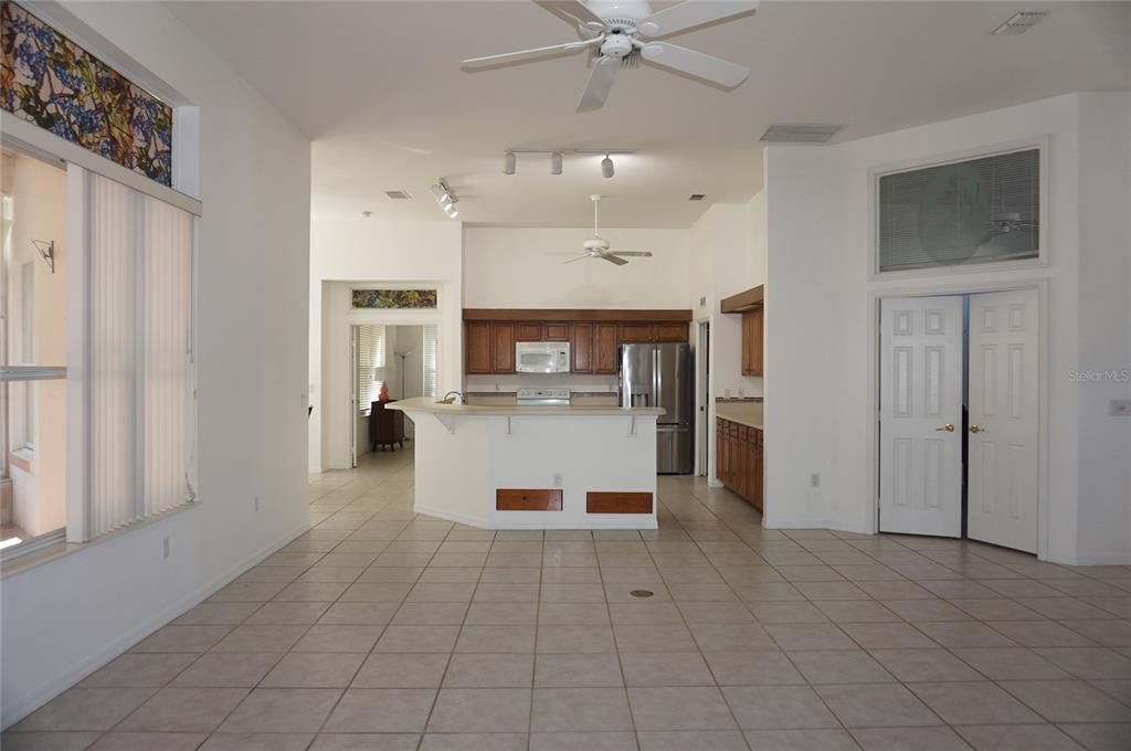 View living room to kitchen