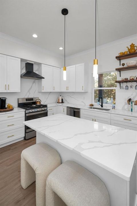 KITCHEN WITH QUARTZ COUNTERTOPS AND BACKSPLASH