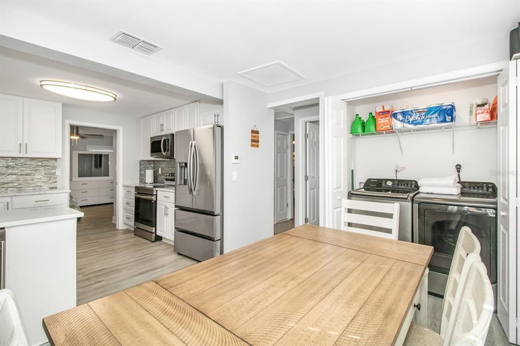 View from dining area into kitchen