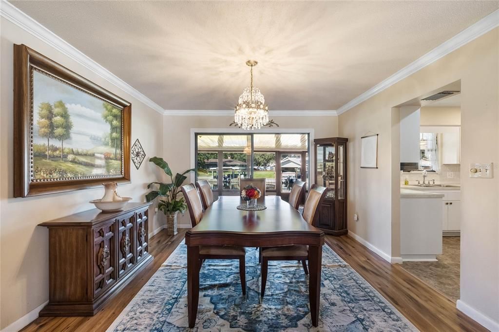 Formal dining room with views out to the canal