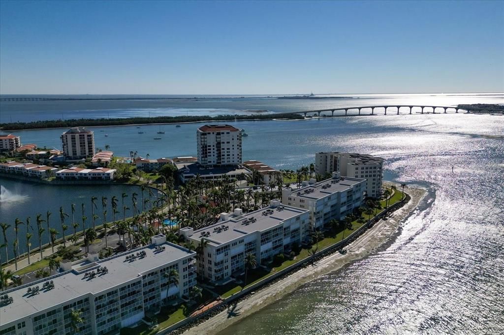 Aerial view to the south and the bridge leading to Tierra Verde and Ft DeSoto Park.