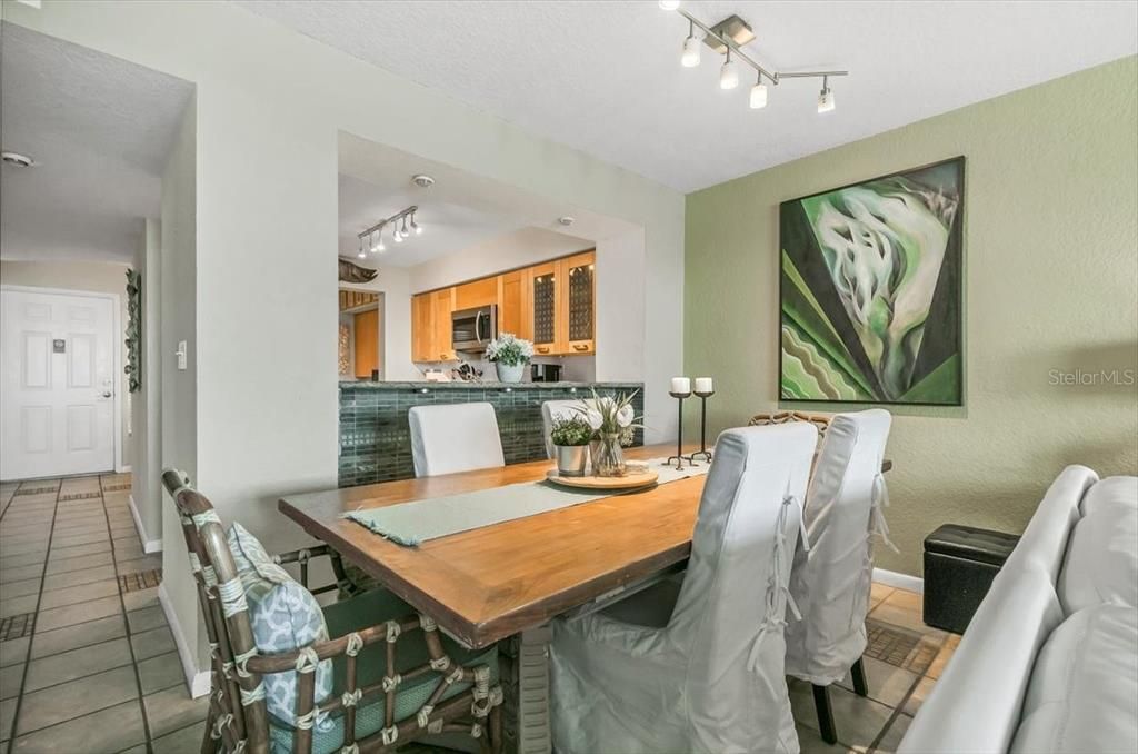 Dining area with entry foyer in left background.