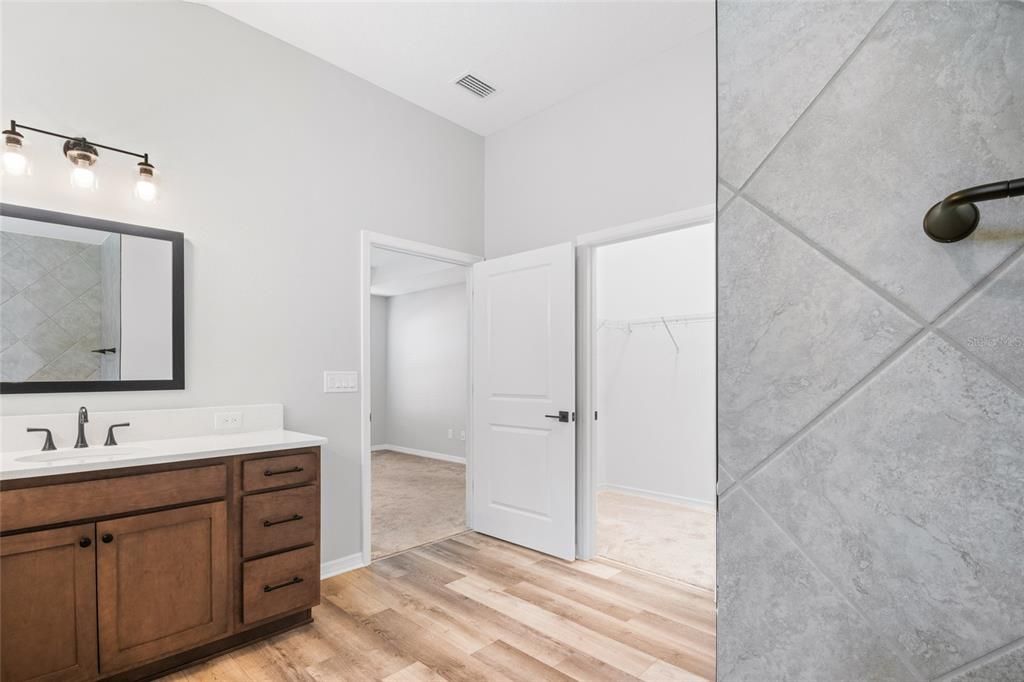 Master bathroom with walk in closet