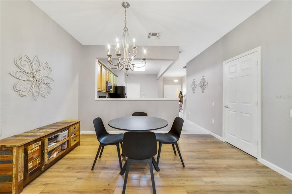 Dining area across from half bath.