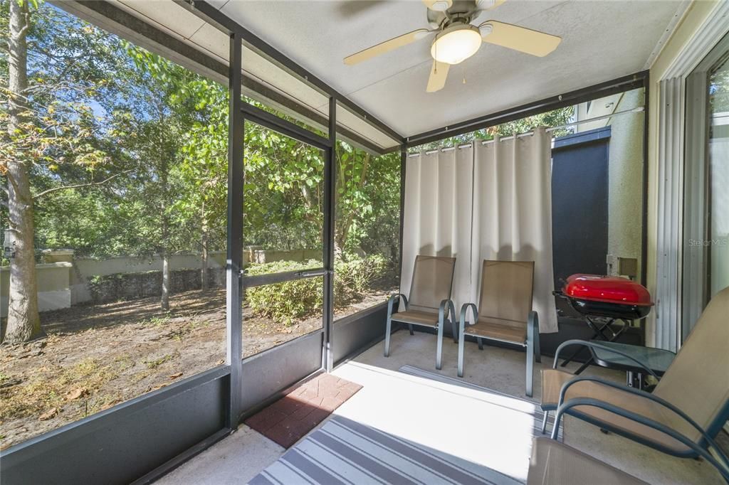 Back patio with ample seating and no rear neighbors!