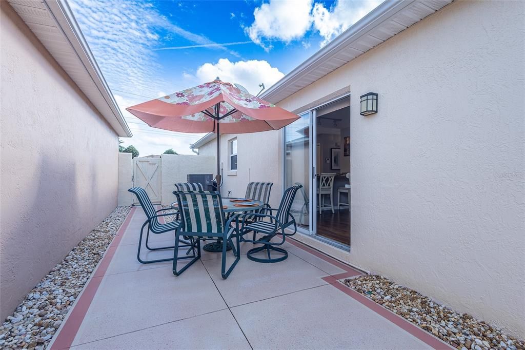 open patio seating - facing front gate