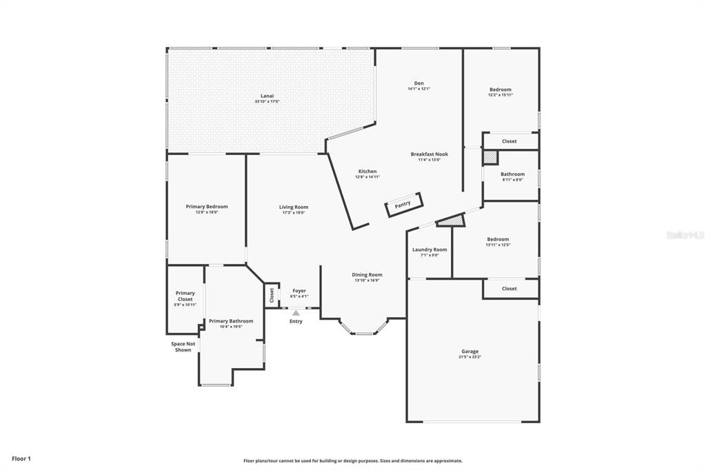 Floor plan with dimensions of 13 Clee Court Palm Coast, Fl=L