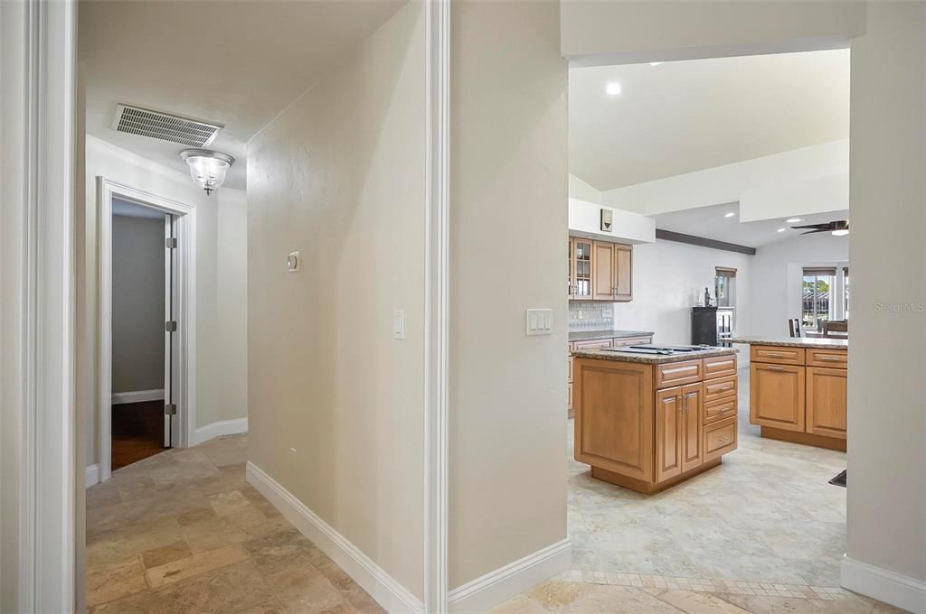 Travertine flooring in hallways!