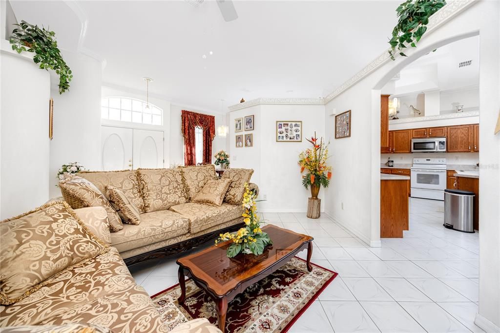 View from the living toom to the foyer and the kitchen