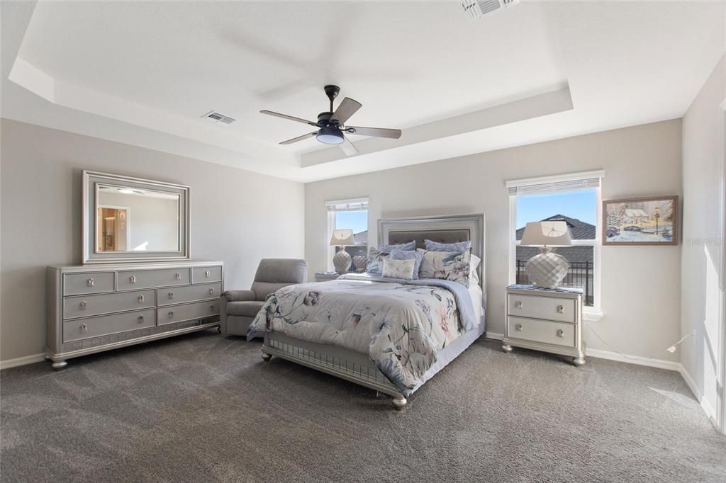 Tray ceiling in en suite primary bedroom