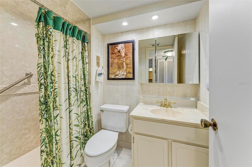 Guest bathroom with new shower.