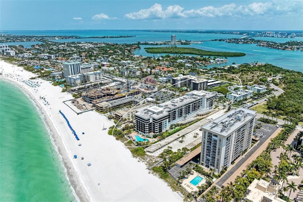 Beachfront and downtown in the background, right over the Ringling Bridge